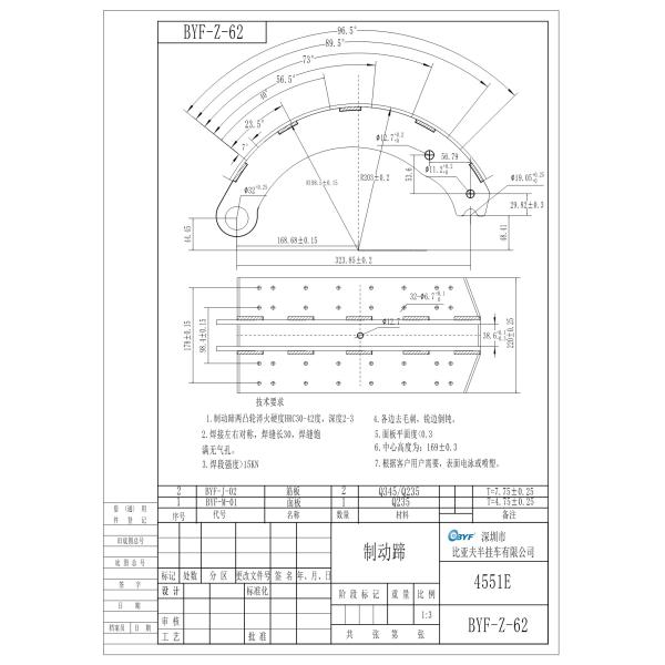 OEM 152.00.007 Q235 Q345 European Type Brake Shoe 4551E