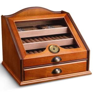 Cheap Double Layer Glass Top Cigar Box with Piano Lacquer Finish and Natural Moisturizing Spanish Cedar Humidor for sale