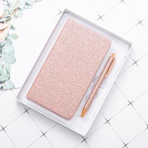 Custom A6 Glittery PU Leather Journal Set With Pen for Daily Weekly and Monthly