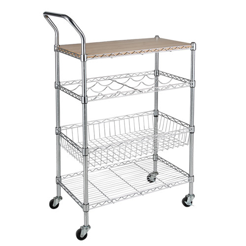 Quality Kitchen Furniture Wooden Top Metal Multi-Layer Functionality Storage Wire Cart wholesale