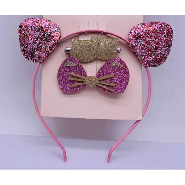 Quality Sequin Bow Childrens Hair Accessories Headband With Hoop Pink Color wholesale