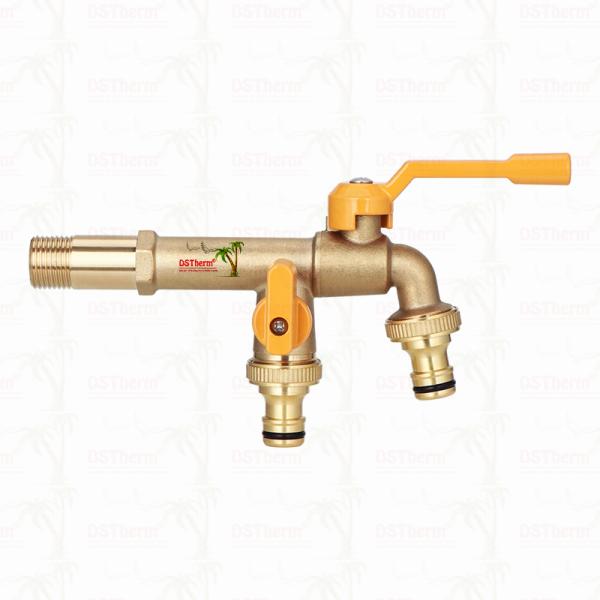 Long Spoute Heavy-duty Brass Double Outlet Tap Extended Body Faucets Brass Faucet 1/2"*3/4"*3/4"