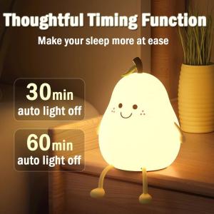 LED Smart Pear Fruit Night Light USB Rechargeable Dimming Silicone Table Lamp