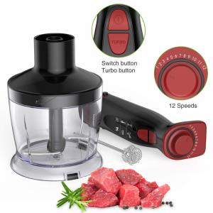 Durable stainless steel blades manual hand blender includes beaker, chopper,