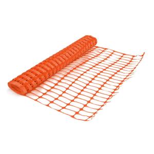 Orange warning barrier fence with oval mesh opening.lastic mesh 38 × 38mm