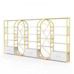 China Versatile Cosmetic Luxury Display Cabinets MultiLayer Marble Shelving Golden Body on sale