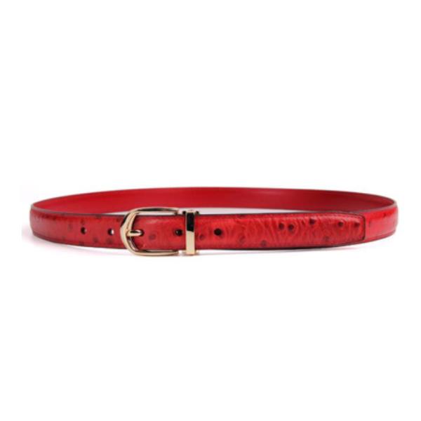 Quality Red 125cm Womens Ostrich Leather Belt With Gold Buckle wholesale