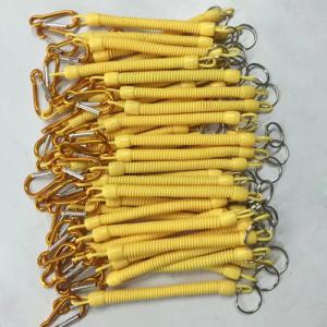 China Custom fasionable yellow spiral coil plier lanyard tether w/golden carabiner&split ring on sale