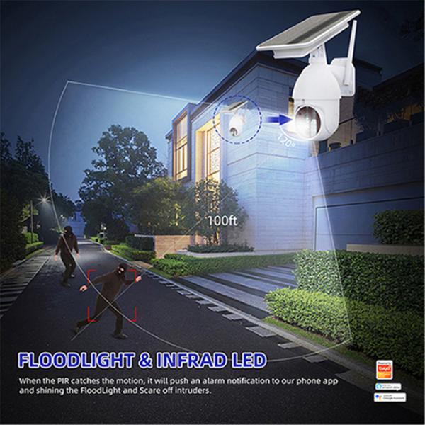 Smart Wi-Fi White Security Camera Solar Charge 1080P Home Surveillance Support Night Vision PIR Motion Detect
