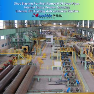 Shot Blasting for Rust Removal Steel Pipes Internal Epoxy Powder Spraying and