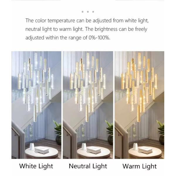 3000K-6500K Color Temperature Crystal Chandelier LED Ring for Modern Hotel Lobby Staircase Villa