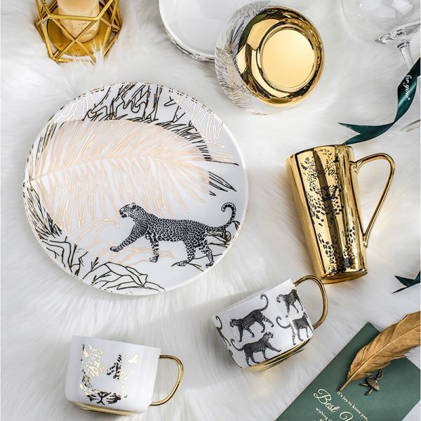 480CC Leopard Decal Gold Coffee Mug Electroplating