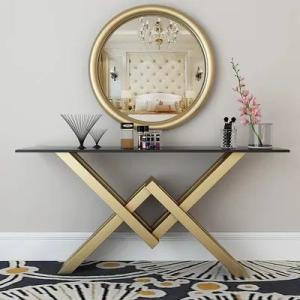 White Rectangular Stylish Tea Table Luxury Arrow Console In Gold 150X45X80