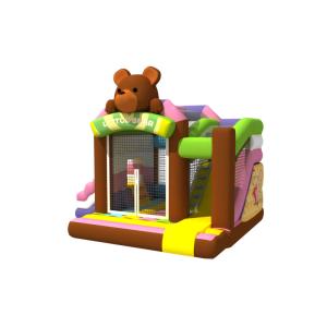 Multi - Play Cute Inflatable Jump House Combo Brown Bear Double Slide