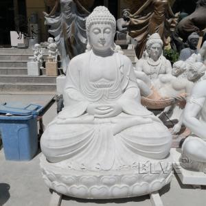 BLVE Meditation Buddha Statues Marble Sculpture Life Size Sakyamuni White Stone