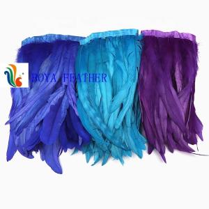 10-12inch Rooster Coque Feather Fringe Trim with Satin Ribbon Tape