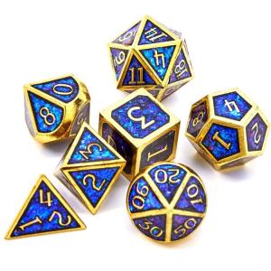 China Shining Golden Powder Solid Metal Dice Set Board Game Dragon And Dungeon DND RPG on sale