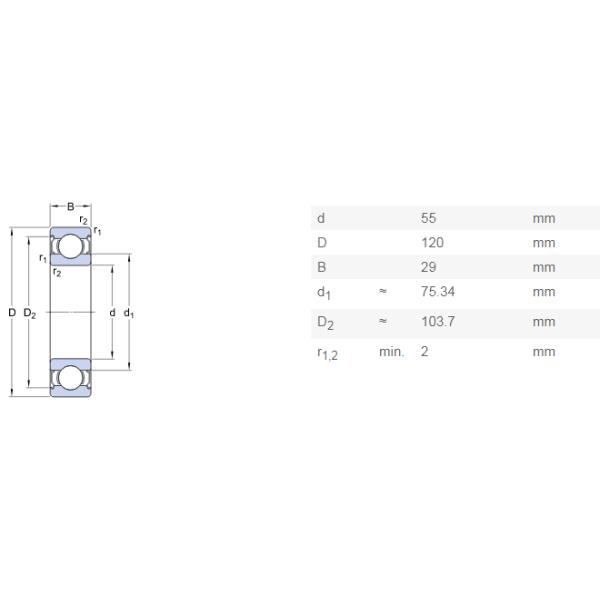 6311-2Z 2RS1 Single Row Deep Groove Ball Bearing 55*120*29mm Chrome Steel