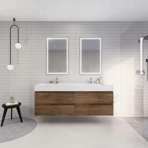 Simple Wood Grain Bathroom Vanity with Wall Mounted Double Sink and Basin