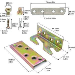 Bed Hinges Bed Rail Brackets 3.1" Double Hooks Heavy Duty Iron Replacement Part