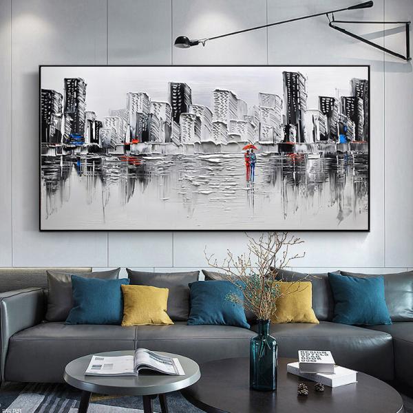 Quality Handmade Canvas Abstract Landscape Oil Painting 6 Color Modern Panoramic City People wholesale