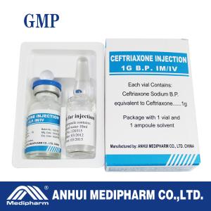 Ceftriaxone Sodium For Injection 1g/7ml+5ml water, 1+1pc/box, GMP medicine BP