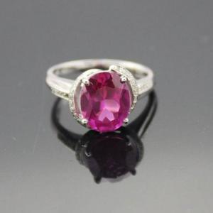 White Gold Plated 9mmX11mm Pink Cubic Zirconia Silver Ring(F45)