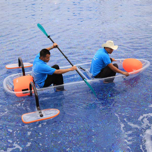 Small Flat Bottom Fishing Boat , 2 Pedals Glass Floor Boat With Inflatable Air Floats