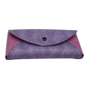 China Purple Oem Labels Soft Leather Eyeglass Pouch Portable Hot Stamping Logo on sale