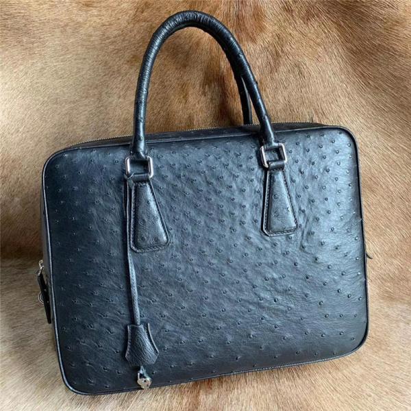 Authentic Ostrich Skin Key Lock Closure Businessmen Large Briefcase Laptop Purse