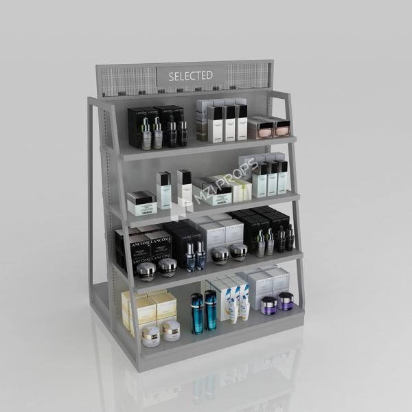 Retail Display Rack Grey Wooden Island Cabinet For Smart Store Rack Premium Shop