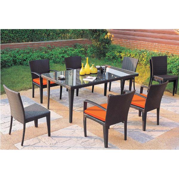 YLX-RN-042 Stackable Rattan Armchair and Without Armchair with Orange Cushion