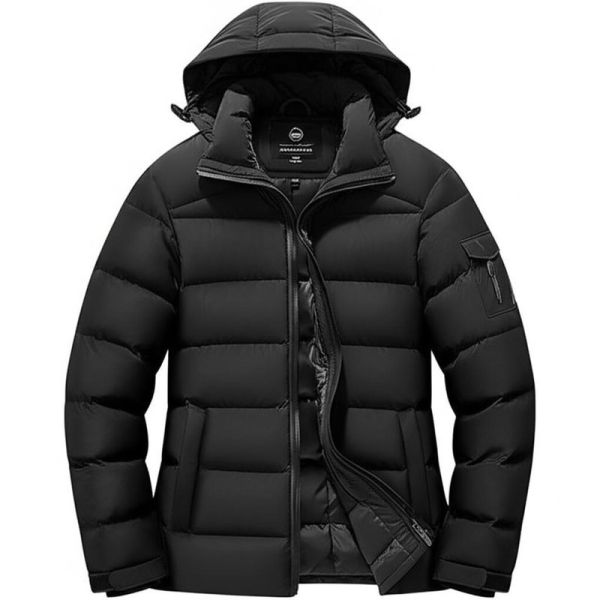 Quality Black Mens Down Coat with Windproof Technology and Functional Pockets wholesale