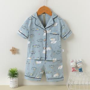 Cheap Cartoon Elephant Print Pyjamas Breathable 2 Piece Button Up Pajamas for sale