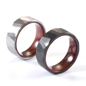 China Unisex 8mm Black Rose Wood Inlay Tungsten Ring Classic Faceted Wedding Band for Men Jewelry Main Material Tungsten on sale