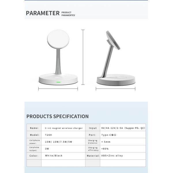 15W 3-In-1 Multifunctional Wireless Charging Stand