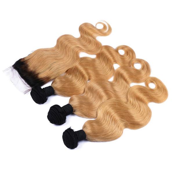 Ombre Blonde 1B 27 Peruvian Hair Body Wave 3 Bundles With Closure Ombre Human Hair Bundles With Closure Remy Hair
