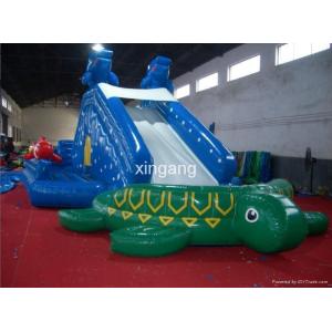 Cheap outdoor inflatable blue slide with green turtle pool for sale