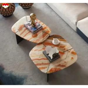 Hotel Table Furniture Design with Natural Stone Bookmatched Rainbow Onyx Marble