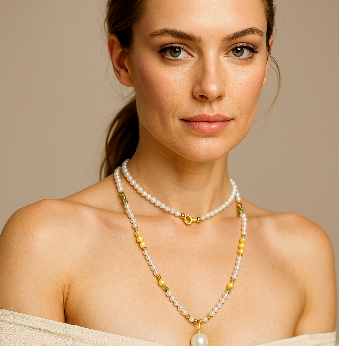 White light color round beads pendant necklace with a pendant size 14 mm and 72