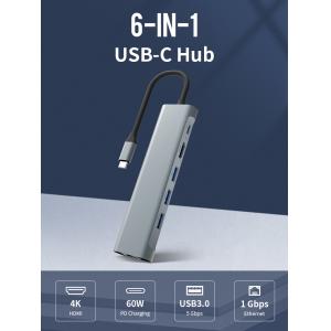 5Gbps Data Ports USB C Hub 6 In 1 With 4K HDMI 60W Power Delivery