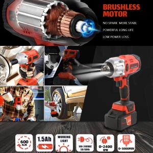 3000RPM 600Nm Electric Wrench Tool 20V 1/2" Cordless Electric Impact Wrench