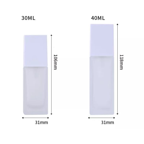 Empty Square Frosted Glass Cosmetic Containers 1.4oz Pump Bottle Personal Care