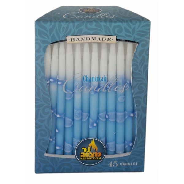 Quality 45pk 100% paraffin wax unscented white & blue chanukah candles packed into gift box wholesale