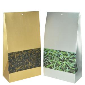 China Yellow Silvery Matte Finish Plastic Packaging Bag With Square Bpttom For Tea on sale