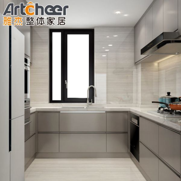 Modern Stylish Grey White Color Kitchen Cabinet With Matt Finish And Wall Hang