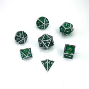 Silver Plating With Dark Green Color Tabletop Games Or DnD Metal Dice Set
