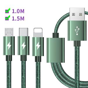 3 in 1 Fast Charging Cable USB Type C 5A Data Charge Cable Braided Fabric Cord