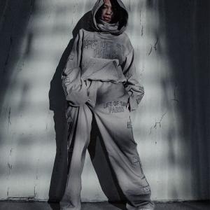 Custom Rhinestone Sweat Suit Pullover Distressed Masked Embroidered Patch