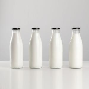 Embossed Logo 32Oz 1 Liter Heat Resistant Milk Delivery Glass Bottles With Cap
